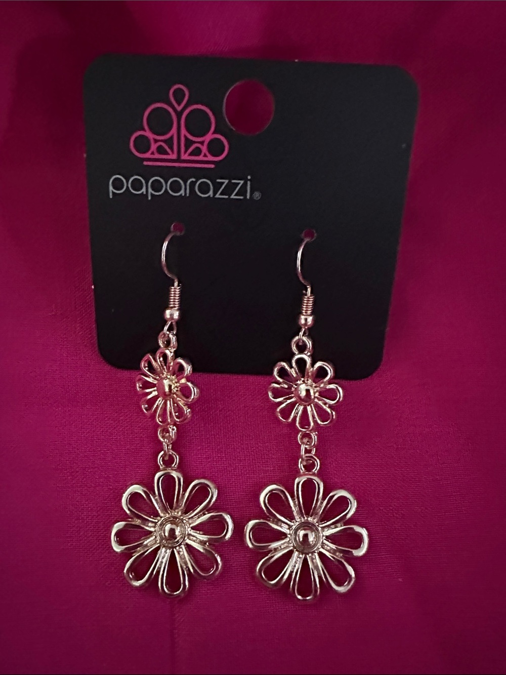 paparazzi Rose Gold Double Daisy Drop Earrings - Pink Accent